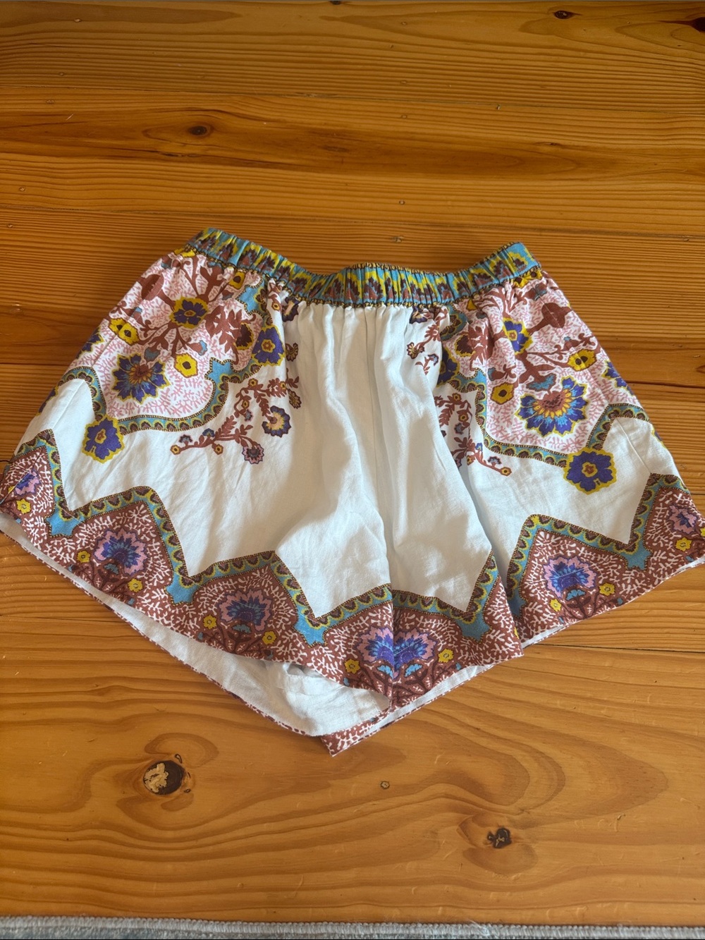 Cleobella White Shorts with Pink, Blue & Yellow Floral Trim